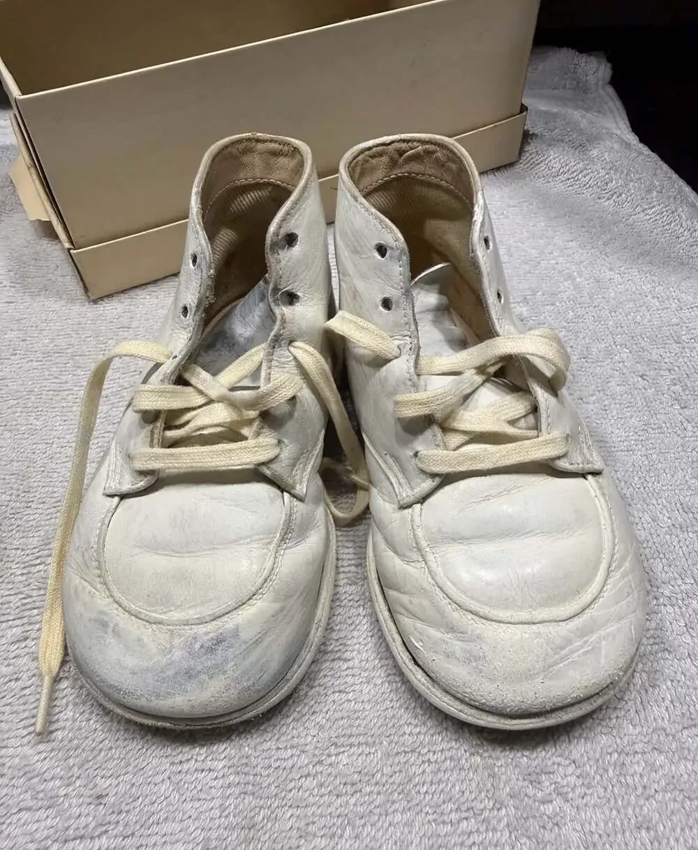 Childcraft Vintage White Leather Baby Shoes In Box